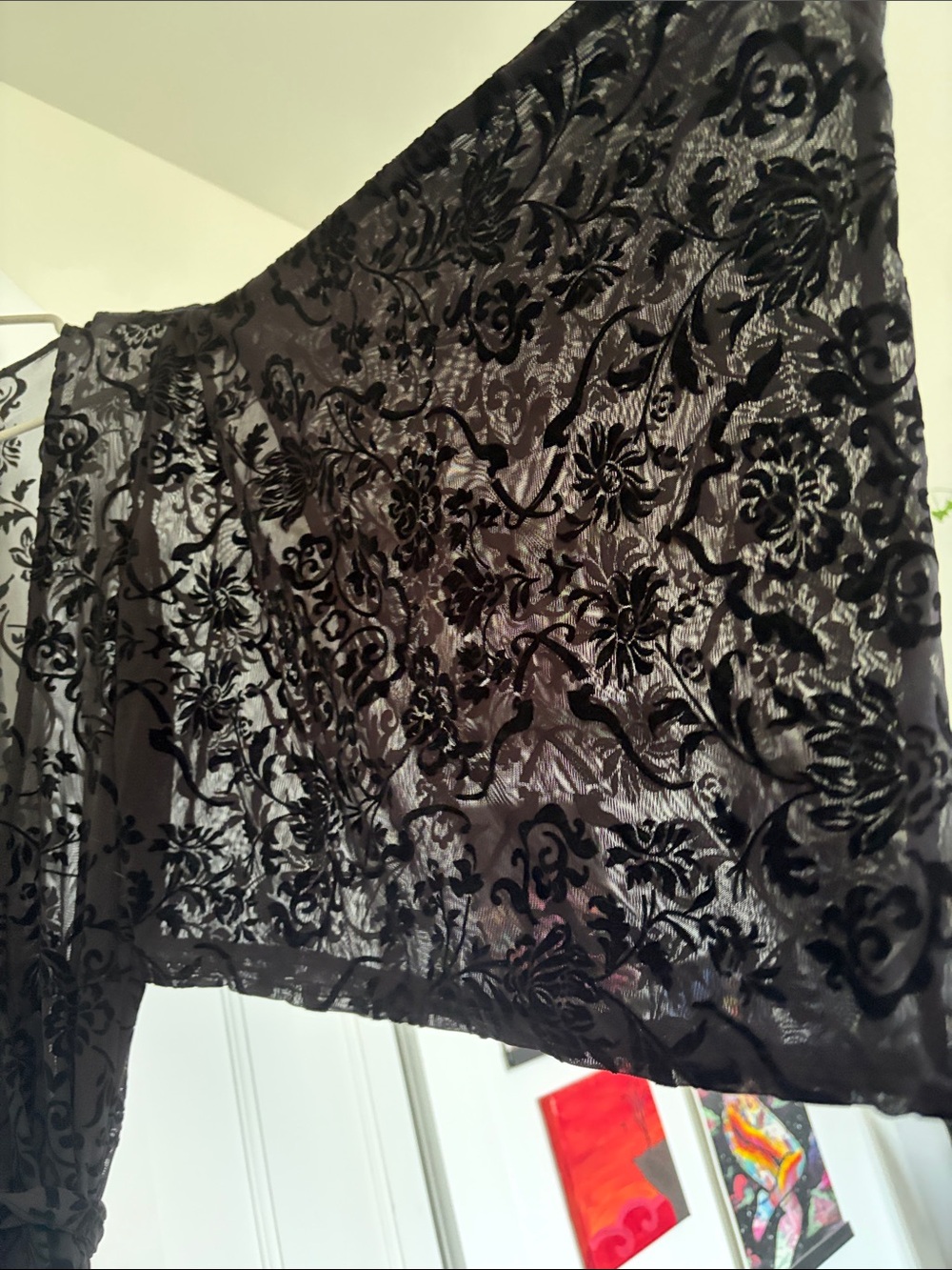 Black Sheer Velvet Burnout Kimono By Aradia View 3